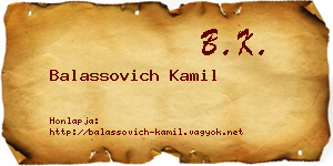 Balassovich Kamil névjegykártya